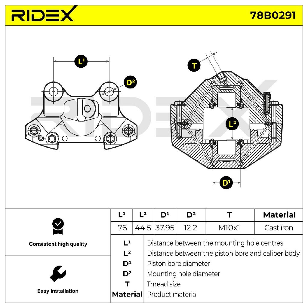 RIDEX 78B0291 Bremssattel Bremszange Hinten links passend für MERCEDES-BENZ