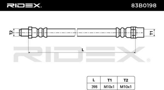 RIDEX Bremsschlauch 83B0198 HINTEN BREMSSCHLÄUCHE Länge: 398mm für TOYOTA Bild RIDEX Bremsschlauch 83B0198 HINTEN BREMSSCHLÄUCHE Länge: 398mm für TOYOTA