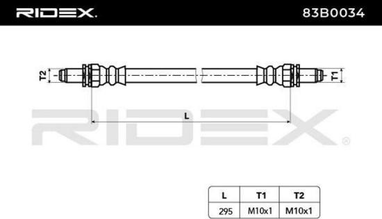 RIDEX Bremsschlauch 83B0034 HINTEN beidseitig BREMSSCHLÄUCHE Länge: 295mm Bild RIDEX Bremsschlauch 83B0034 HINTEN beidseitig BREMSSCHLÄUCHE Länge: 295mm