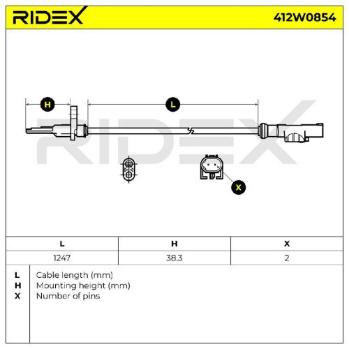 RIDEX ABS-Sensor 412W0854 Vorderachse beidseitig Sensorart: Hallsensor Anzahl Bild RIDEX ABS-Sensor 412W0854 Vorderachse beidseitig Sensorart: Hallsensor Anzahl