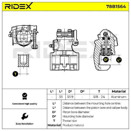 RIDEX 78B1564 Bremssattel Bremszange Hinten links für FIAT 124 Spider (124) für Bild RIDEX 78B1564 Bremssattel Bremszange Hinten links für FIAT 124 Spider (124) für