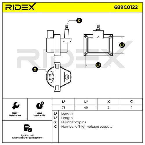 RIDEX 689C0122 Zündspule 12V passend für PEUGEOT 206 Schrägheck (2A/C) 597043 Bild RIDEX 689C0122 Zündspule 12V passend für PEUGEOT 206 Schrägheck (2A/C) 597043