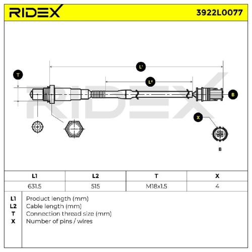 RIDEX 3922L0077 Lambdasonde Oxygen O2 Sensor Beheizt passend für MERCEDES-BENZ Bild RIDEX 3922L0077 Lambdasonde Oxygen O2 Sensor Beheizt passend für MERCEDES-BENZ