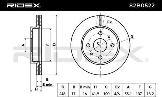 RIDEX 82B0522 2x Bremsscheiben Vorne Ø246mm Belüftet für DAIHATSU SIRION Bild RIDEX 82B0522 2x Bremsscheiben Vorne Ø246mm Belüftet für DAIHATSU SIRION