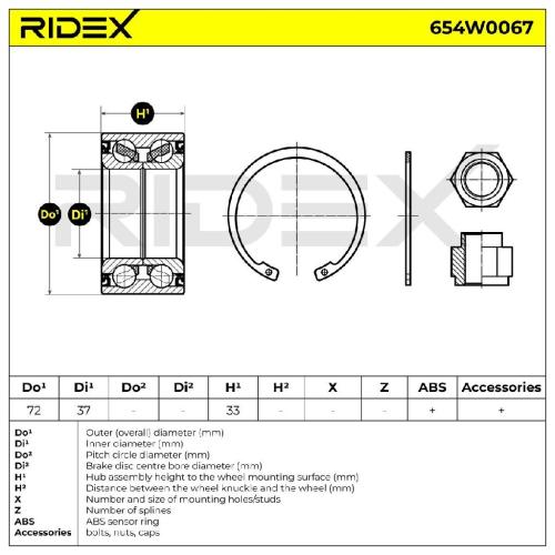 RIDEX 654W0067 Radlagersatz pro 1 Rad Vorne beidseitig passend für PEUGEOT Bild RIDEX 654W0067 Radlagersatz pro 1 Rad Vorne beidseitig passend für PEUGEOT