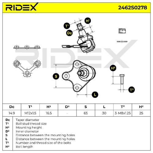 RIDEX 2462S0278 Traggelenk Führungsgelenk Vorne Rechts für VW POLO (9N) für SEAT Bild RIDEX 2462S0278 Traggelenk Führungsgelenk Vorne Rechts für VW POLO (9N) für SEAT