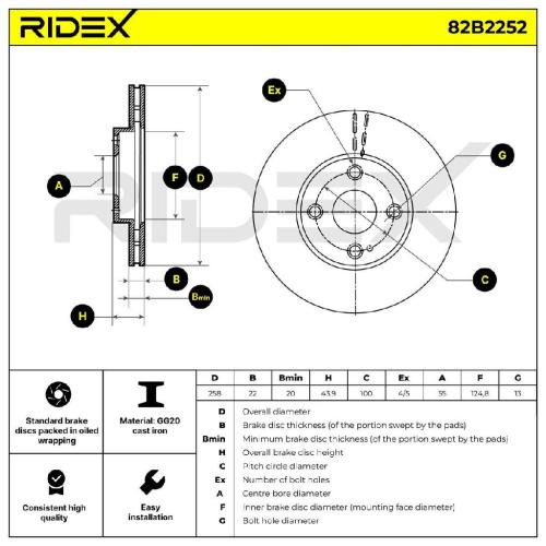 RIDEX 82B2252 2x Bremsscheiben Vorne Ø258mm Belüftet für MAZDA 2 Schrägheck Bild RIDEX 82B2252 2x Bremsscheiben Vorne Ø258mm Belüftet für MAZDA 2 Schrägheck