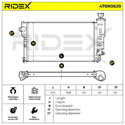RIDEX 470R0629 Motorkühler / Wasserkühler für CITROËN BX (XB-) 1301J5 1301JN Bild RIDEX 470R0629 Motorkühler / Wasserkühler für CITROËN BX (XB-) 1301J5 1301JN