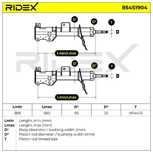 RIDEX 854S1904 2x Stoßdämpfer Federbein Gasdruck Vorne passend für MERCEDES-BENZ Bild RIDEX 854S1904 2x Stoßdämpfer Federbein Gasdruck Vorne passend für MERCEDES-BENZ
