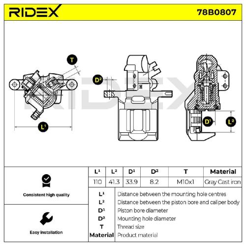 RIDEX 78B0807 Bremssattel Bremszange Hinten links für HONDA CIVIC VIII Hatchback Bild RIDEX 78B0807 Bremssattel Bremszange Hinten links für HONDA CIVIC VIII Hatchback