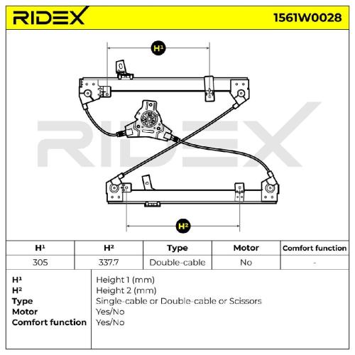 RIDEX 1561W0028 Fensterheber Vorne Rechts Elektrisch ohne Elektromotor Bild RIDEX 1561W0028 Fensterheber Vorne Rechts Elektrisch ohne Elektromotor