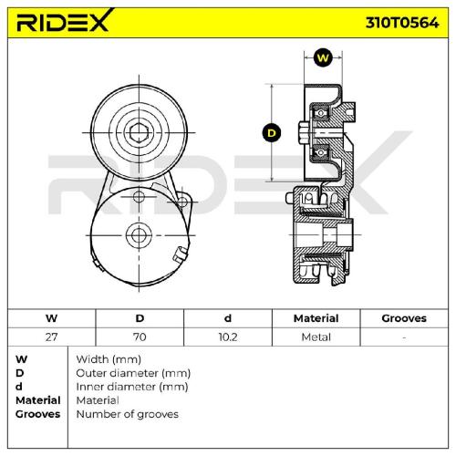 RIDEX 310T0564 Spannrolle Keilrippenriemen für NISSAN Qashqai / Qashqai +2 I Bild RIDEX 310T0564 Spannrolle Keilrippenriemen für NISSAN Qashqai / Qashqai +2 I