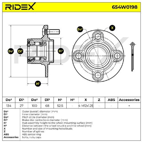 RIDEX 654W0198 Radlagersatz pro 1 Rad Hinten beidseitig Schrägkugellager Bild RIDEX 654W0198 Radlagersatz pro 1 Rad Hinten beidseitig Schrägkugellager