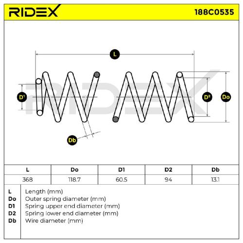 RIDEX 188C0535 2x Federn Fahrwerksfedern Hinten passend für PEUGEOT 406 Bild RIDEX 188C0535 2x Federn Fahrwerksfedern Hinten passend für PEUGEOT 406