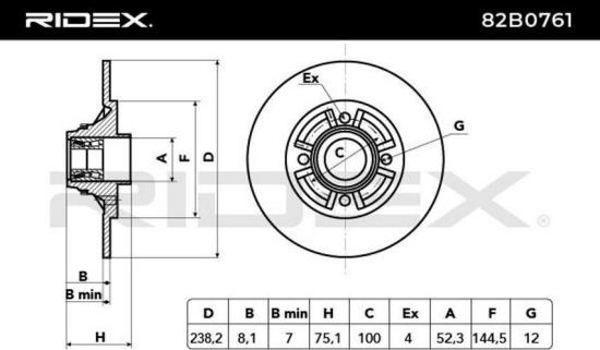 RIDEX 82B0761 2x Bremsscheiben Hinten Ø238mm voll für RENAULT Clio 1I Bild RIDEX 82B0761 2x Bremsscheiben Hinten Ø238mm voll für RENAULT Clio 1I
