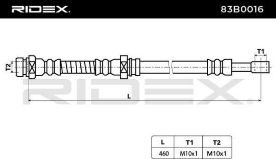 RIDEX Bremsschlauch 83B0016 VORNE beidseitig BREMSSCHLÄUCHE Länge: 460mm Bild RIDEX Bremsschlauch 83B0016 VORNE beidseitig BREMSSCHLÄUCHE Länge: 460mm