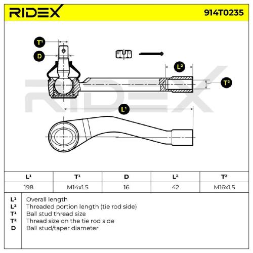 RIDEX Spurstangenkopf Vorderachse Vorderachse links außen Traggelenk 914T0235 Bild RIDEX Spurstangenkopf Vorderachse Vorderachse links außen Traggelenk 914T0235