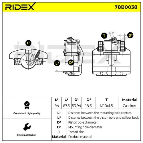 RIDEX 78B0038 Bremssattel Bremszange Vorne rechts für VW Golf 5I (5K1) Bild RIDEX 78B0038 Bremssattel Bremszange Vorne rechts für VW Golf 5I (5K1)