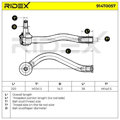 RIDEX Spurstangenkopf Vorderachse rechts Traggelenk M12x1,5 914T0057 mit für VW Bild RIDEX Spurstangenkopf Vorderachse rechts Traggelenk M12x1,5 914T0057 mit für VW