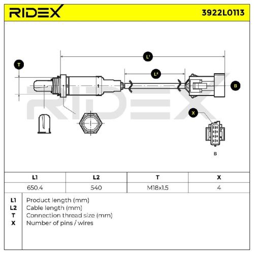RIDEX 3922L0113 Lambdasonde Oxygen O2 Sensor Beheizt passend für PEUGEOT 16289V Bild RIDEX 3922L0113 Lambdasonde Oxygen O2 Sensor Beheizt passend für PEUGEOT 16289V