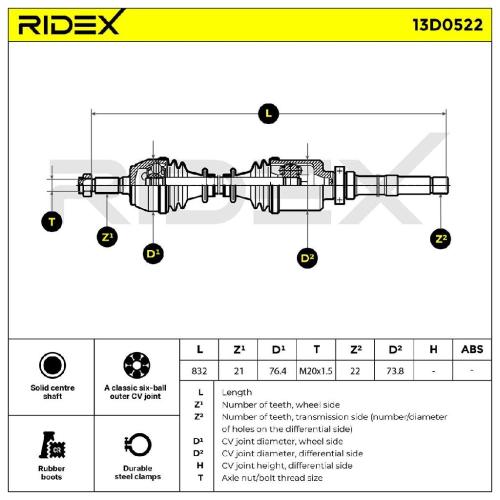 RIDEX Antriebswelle Achswelle Vorderachse/Vorne rechts passend für PEUGEOT Bild RIDEX Antriebswelle Achswelle Vorderachse/Vorne rechts passend für PEUGEOT