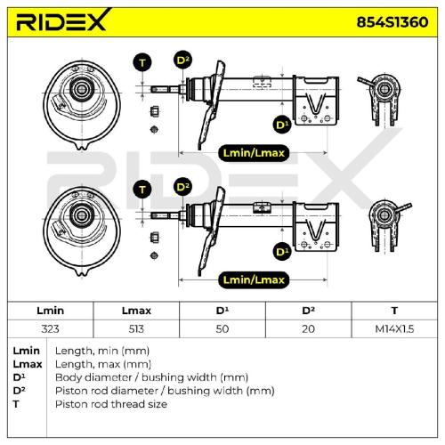 RIDEX 854S1360 2x Stoßdämpfer Federbein Gasdruck Vorne rechts links für CITROËN Bild RIDEX 854S1360 2x Stoßdämpfer Federbein Gasdruck Vorne rechts links für CITROËN
