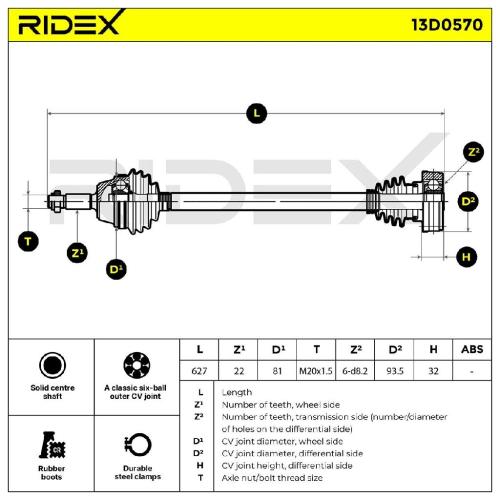 RIDEX Antriebswelle Achswelle Vorne links rechts für AUDI 80 (89, 89Q, 8A, B3) Bild RIDEX Antriebswelle Achswelle Vorne links rechts für AUDI 80 (89, 89Q, 8A, B3)