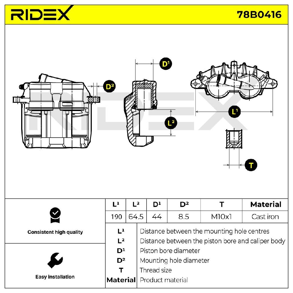 RIDEX 78B0416 Bremssattel Bremszange Vorne links passend für MERCEDES-BENZ