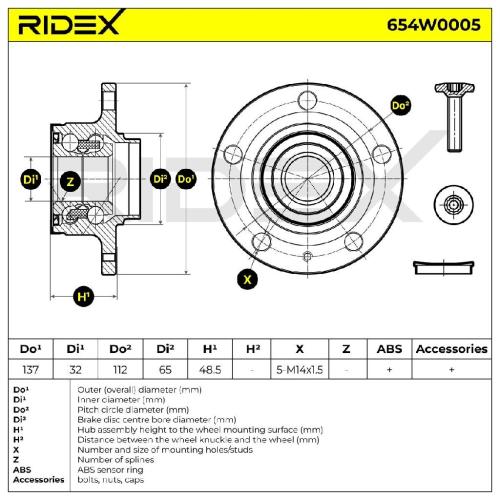 RIDEX 654W0005 Radlagersatz pro 1 Rad Hinten beidseitig für VW 1T0501611AN Bild RIDEX 654W0005 Radlagersatz pro 1 Rad Hinten beidseitig für VW 1T0501611AN