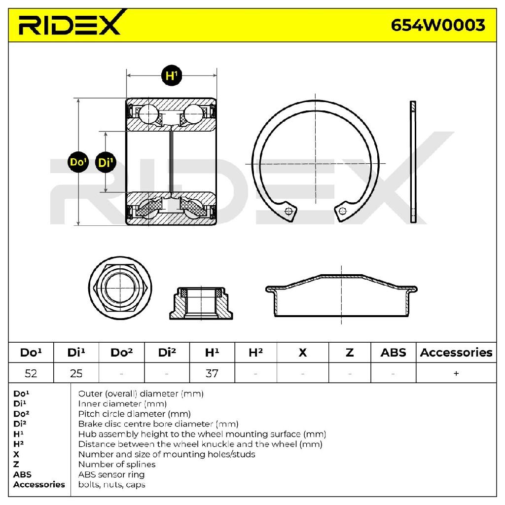 RIDEX 654W0003 Radlagersatz pro 1 Rad Hinten beidseitig für OPEL 4020201N25
