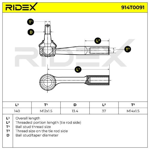 RIDEX Spurstangenkopf außen rechts Traggelenk M12X1.5 914T0091 für OPEL ZAFIRA B Bild RIDEX Spurstangenkopf außen rechts Traggelenk M12X1.5 914T0091 für OPEL ZAFIRA B