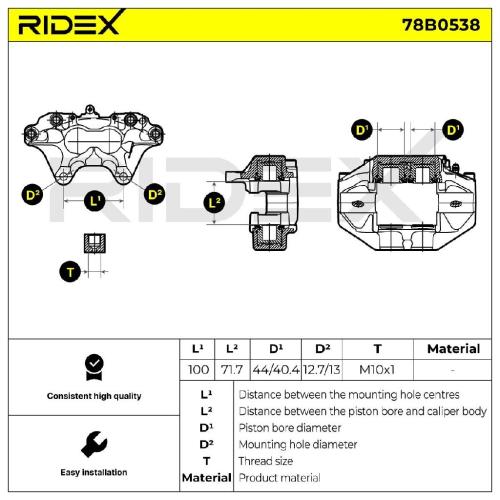 RIDEX 78B0538 Bremssattel Bremszange Vorne rechts passend für MERCEDES-BENZ Bild RIDEX 78B0538 Bremssattel Bremszange Vorne rechts passend für MERCEDES-BENZ