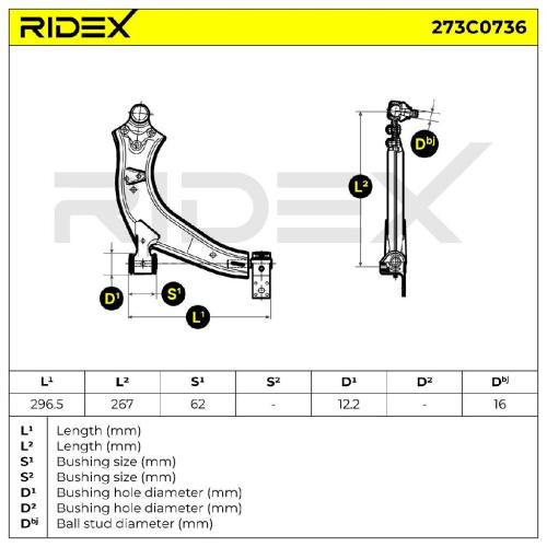 RIDEX 273C0736 Lenker Radaufhängung Querlenker Front links für CITROËN 3520G2 Bild RIDEX 273C0736 Lenker Radaufhängung Querlenker Front links für CITROËN 3520G2