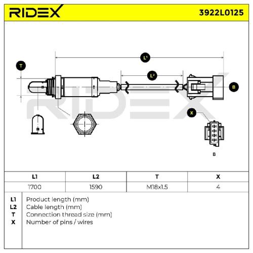 RIDEX 3922L0125 Lambdasonde Regelsonde vor Katalysator Oxygen O2 Sensor Beheizt Bild RIDEX 3922L0125 Lambdasonde Regelsonde vor Katalysator Oxygen O2 Sensor Beheizt