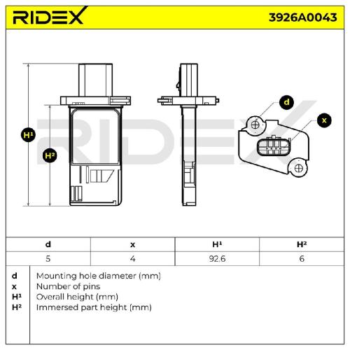 RIDEX 3926A0043 Luftmassenmesser/Luftmengenmesser LMM 4-Polig für FIAT 1376235 Bild RIDEX 3926A0043 Luftmassenmesser/Luftmengenmesser LMM 4-Polig für FIAT 1376235