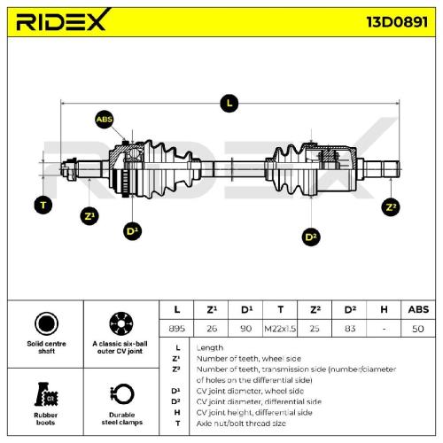 RIDEX Antriebswelle Achswelle Vorderachse/Vorne links für HONDA 44306S5A000 Bild RIDEX Antriebswelle Achswelle Vorderachse/Vorne links für HONDA 44306S5A000