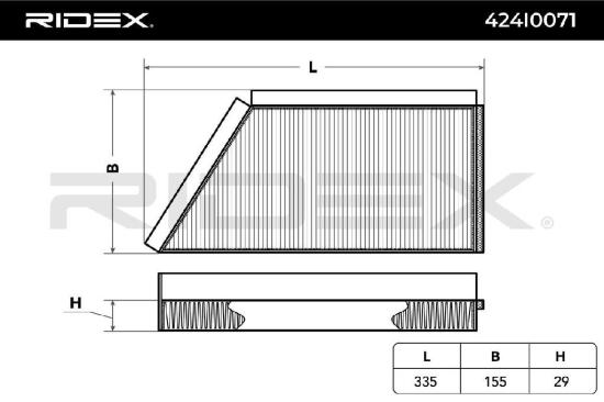 RIDEX 424I0071 Innenraumfilter Pollenfilter Höhe: 29 Breite: 159 Länge: 337 Bild RIDEX 424I0071 Innenraumfilter Pollenfilter Höhe: 29 Breite: 159 Länge: 337