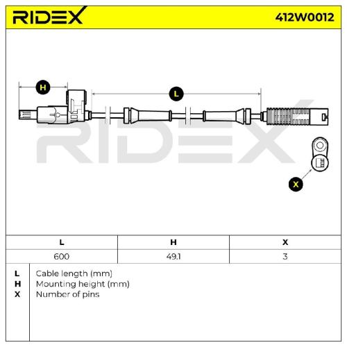 RIDEX ABS-Sensor 412W0012 Vorderachse beidseitig Sensorart: passiver Sensor Bild RIDEX ABS-Sensor 412W0012 Vorderachse beidseitig Sensorart: passiver Sensor