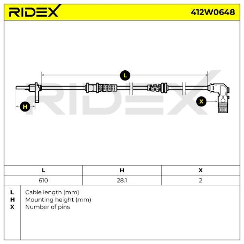 RIDEX ABS-Sensor 412W0648 Vorderachse Sensorart: aktiver Sensor Anzahl der Bild RIDEX ABS-Sensor 412W0648 Vorderachse Sensorart: aktiver Sensor Anzahl der