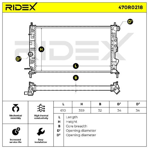 RIDEX 470R0218 Motorkühler / Wasserkühler für Fahrzeuge mit kombiniertem 1300159 Bild RIDEX 470R0218 Motorkühler / Wasserkühler für Fahrzeuge mit kombiniertem 1300159