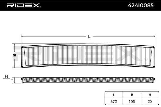 RIDEX 424I0085 Innenraumfilter Pollenfilter Höhe: 20 Breite: 103 Länge: 668 Bild RIDEX 424I0085 Innenraumfilter Pollenfilter Höhe: 20 Breite: 103 Länge: 668