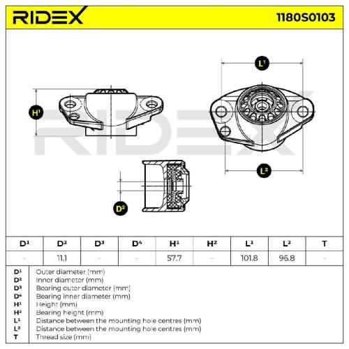 RIDEX 1180S0103 Federbeinstützlager ohne Kugellager Hinten für VW 1J0513353A Bild RIDEX 1180S0103 Federbeinstützlager ohne Kugellager Hinten für VW 1J0513353A