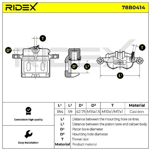 RIDEX 78B0414 Bremssattel Bremszange Vorne rechts für MITSUBISHI OUTLANDER III Bild RIDEX 78B0414 Bremssattel Bremszange Vorne rechts für MITSUBISHI OUTLANDER III