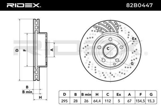 RIDEX 82B0447 2x Bremsscheiben Vorne Ø295mm gelocht/innenbel. 1974230112 Bild RIDEX 82B0447 2x Bremsscheiben Vorne Ø295mm gelocht/innenbel. 1974230112