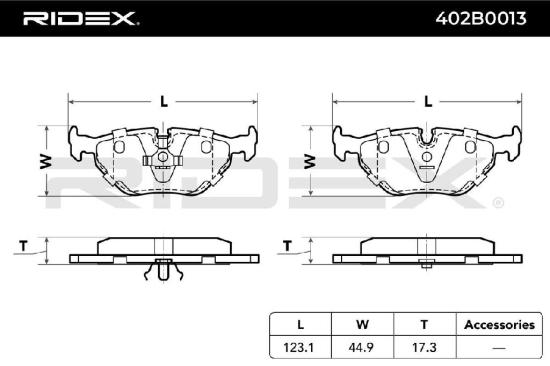 RIDEX Bremsbelagsatz Bremsbeläge Hinten für BMW 3 Limousine (E46) 3 Touring Bild RIDEX Bremsbelagsatz Bremsbeläge Hinten für BMW 3 Limousine (E46) 3 Touring