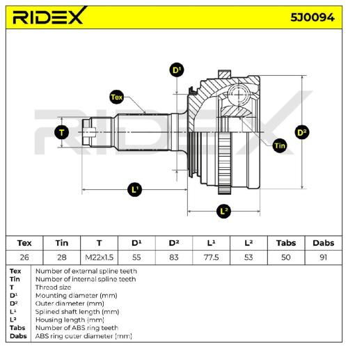 RIDEX 5J0094 Gelenksatz Antriebswelle Achswelle Vorne radseitig für HONDA Bild RIDEX 5J0094 Gelenksatz Antriebswelle Achswelle Vorne radseitig für HONDA