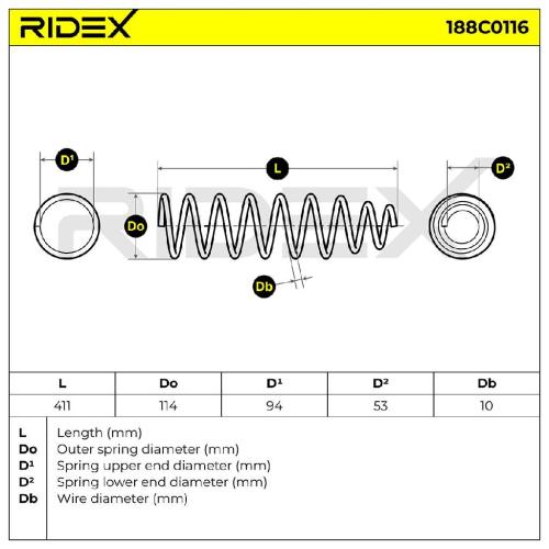 RIDEX 188C0116 2x Federn Fahrwerksfedern Hinten für MITSUBISHI MR235564 Bild RIDEX 188C0116 2x Federn Fahrwerksfedern Hinten für MITSUBISHI MR235564