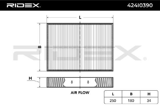 RIDEX 424I0390 Innenraumfilter Pollenfilter Höhe: 35 Breite: 180 Länge: 250 Bild RIDEX 424I0390 Innenraumfilter Pollenfilter Höhe: 35 Breite: 180 Länge: 250