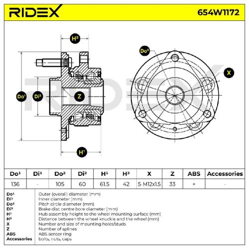 RIDEX 654W1172 Radlagersatz pro 1 Rad Vorne für OPEL Astra K Sports Tourer (B16) Bild RIDEX 654W1172 Radlagersatz pro 1 Rad Vorne für OPEL Astra K Sports Tourer (B16)
