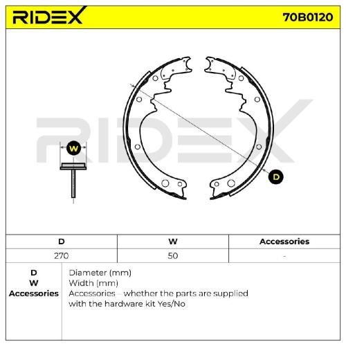 RIDEX Bremsbacken Satz für Trommelbremse Hinten ohne Hebel für NISSAN 70B0120 Bild RIDEX Bremsbacken Satz für Trommelbremse Hinten ohne Hebel für NISSAN 70B0120